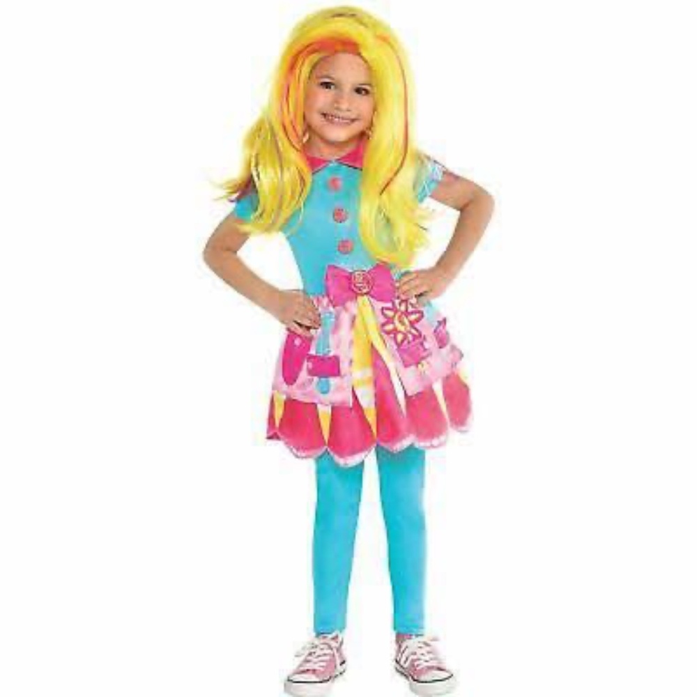BRAND NEW girl youth nickelodeon sunny day stylist dress halloween costume w wig